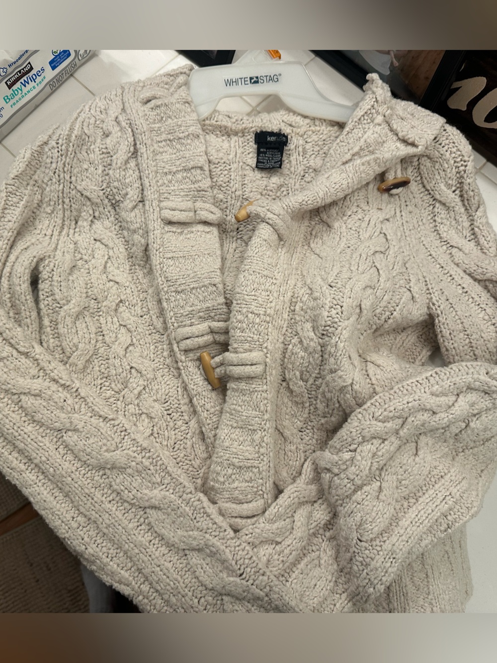 Vintage Early 2000’s Kenzie Women's Cream Cable Knit Toggle Sweater
